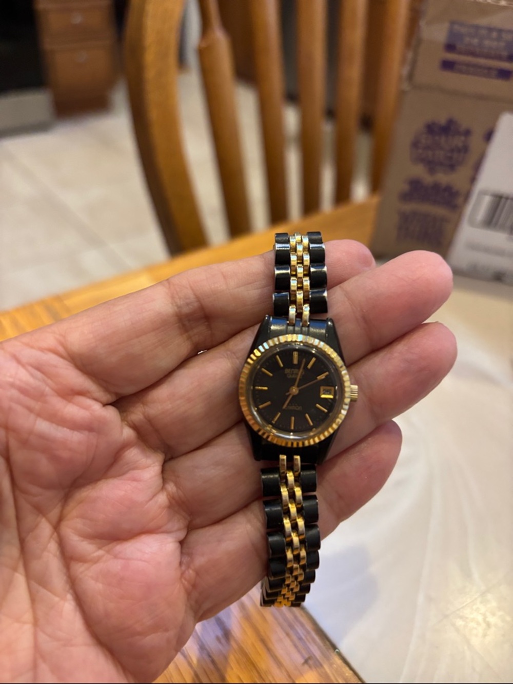 Classic Two-Tone Black and Gold Women's Watch
